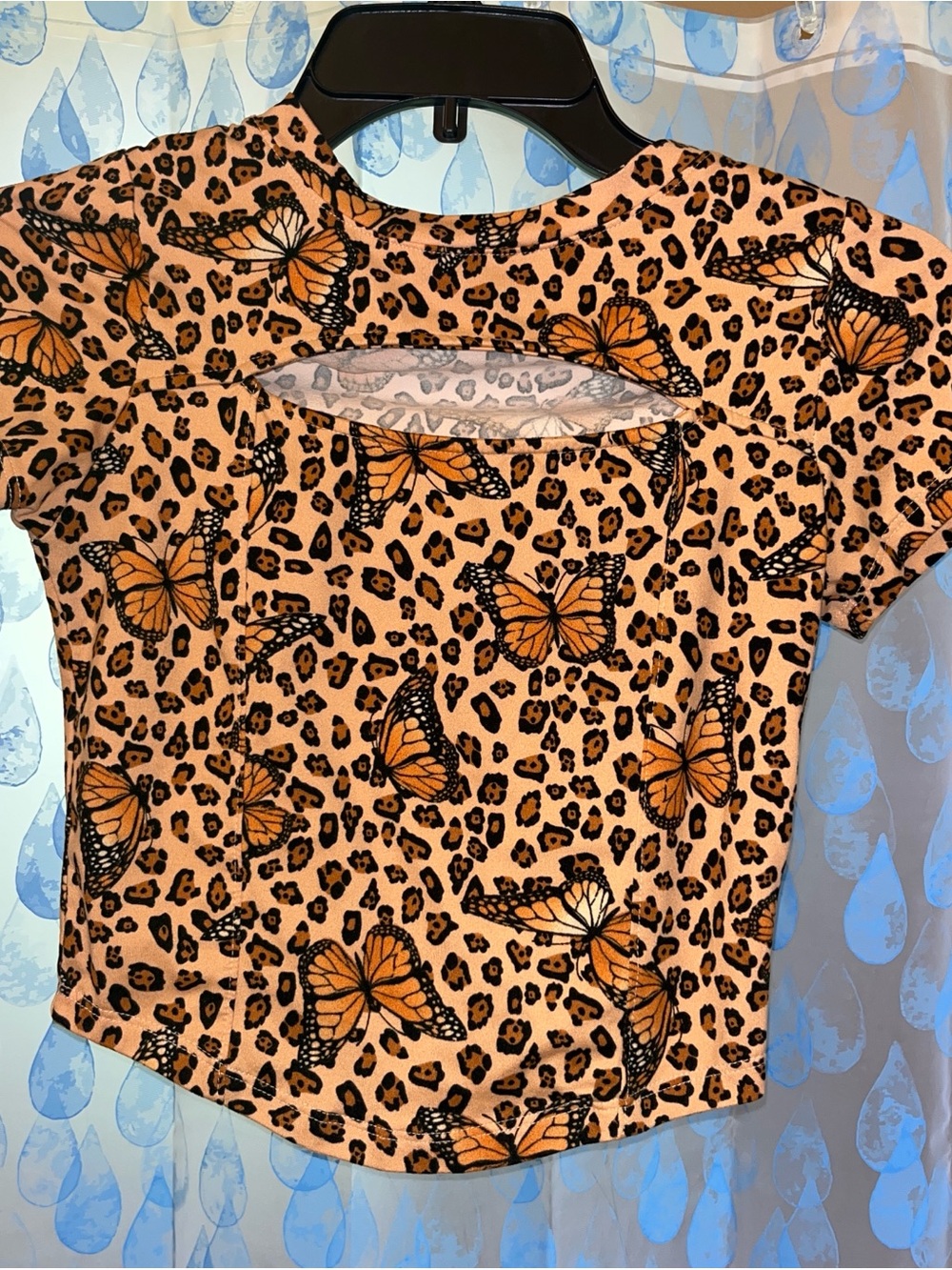 Butterfly & Leopard Cutout Crop Top - Orange